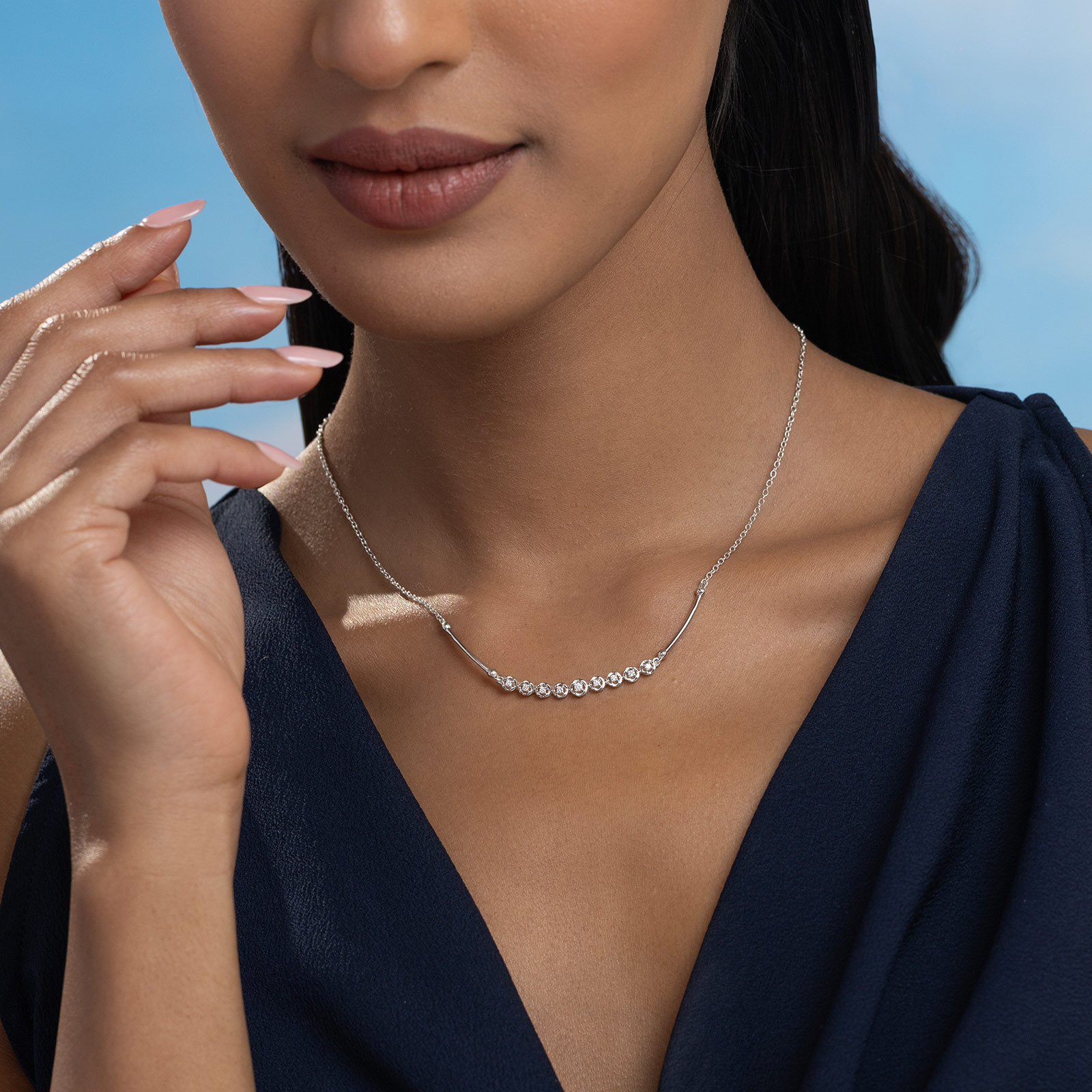 Fond Cluster 925 Silver Diamond Necklace Fond Cluster 925 Silver Diamond Necklace