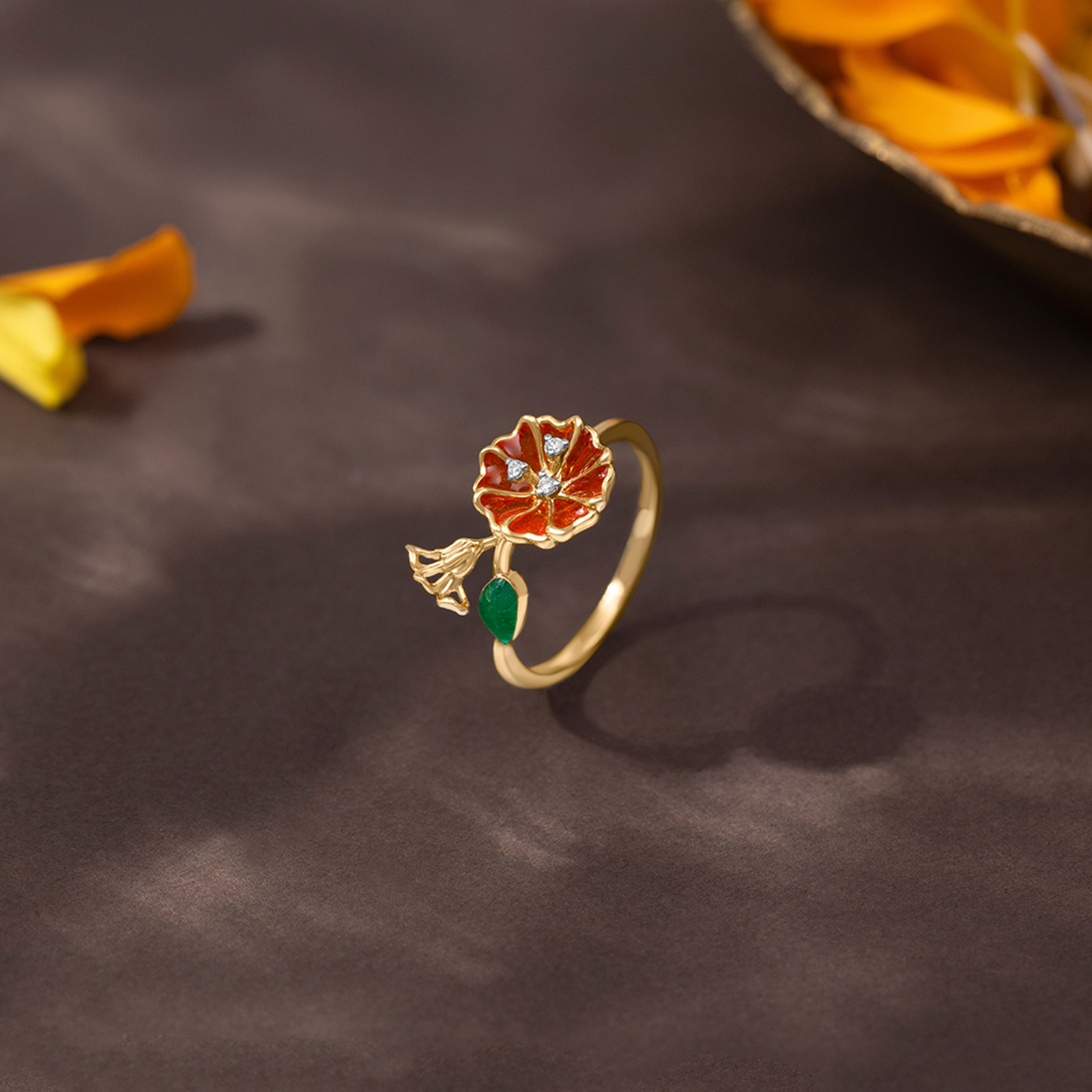 Whimsical Flora 925 Silver Diamond Ring