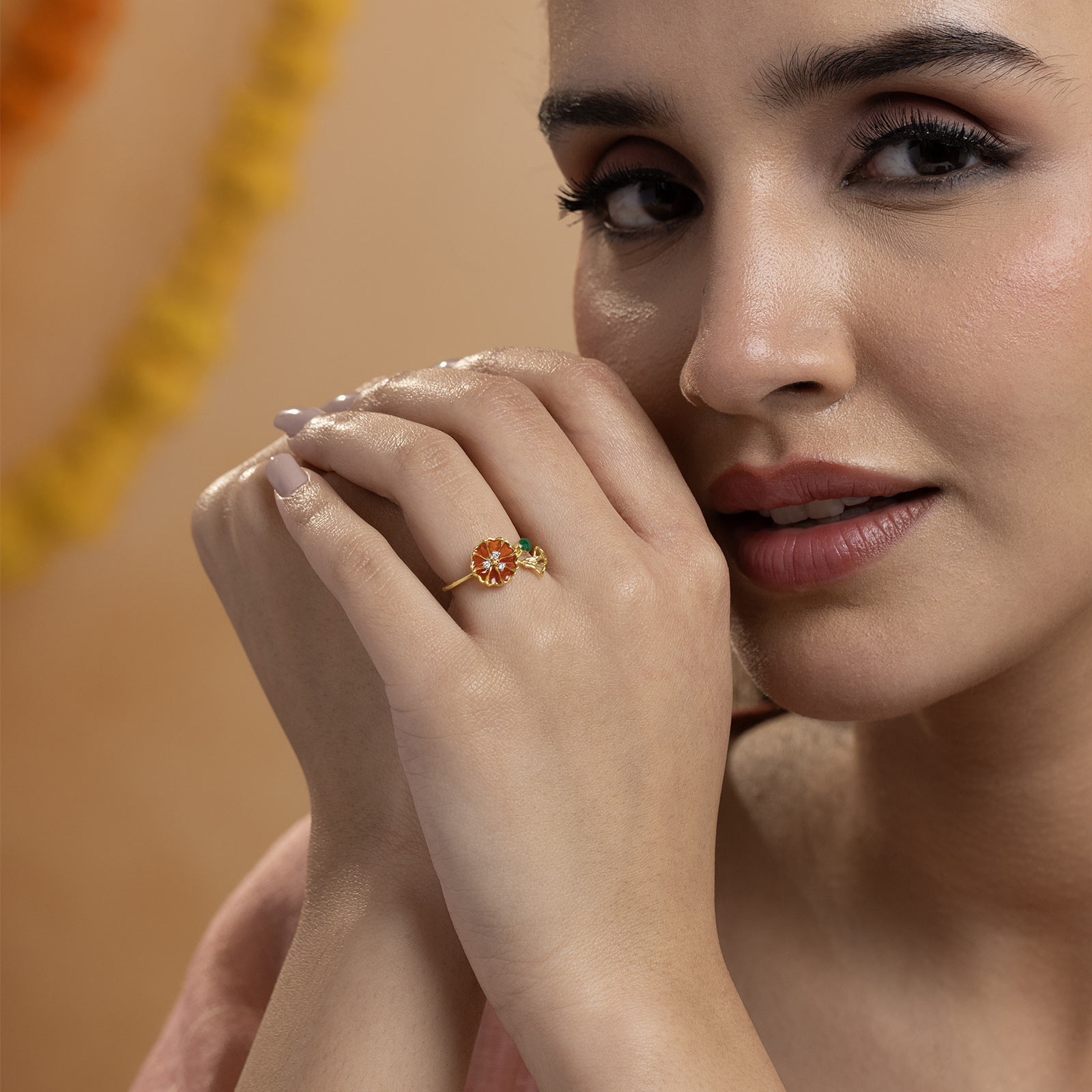 Whimsical Flora 925 Silver Diamond Ring