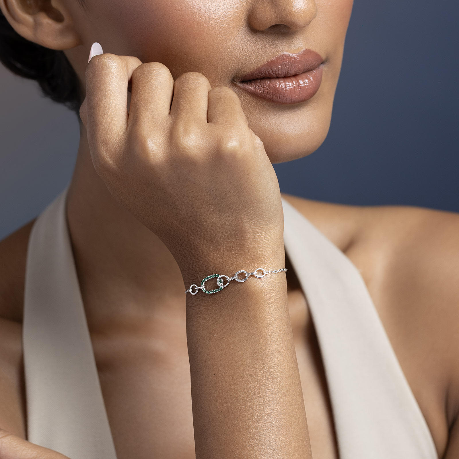Fluid Oval 925 Silver Diamond Bracelet