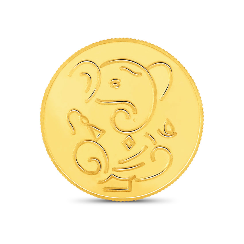  Gold Coin 22 Karat Yellow Gold 1g, 22Kt Lucky Ganesha Gold Coin