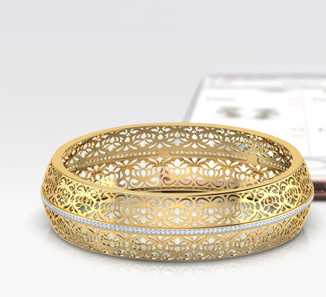 Diamond Bangles 18 Karat Yellow Gold Fola Cutwork Diamond Bangle