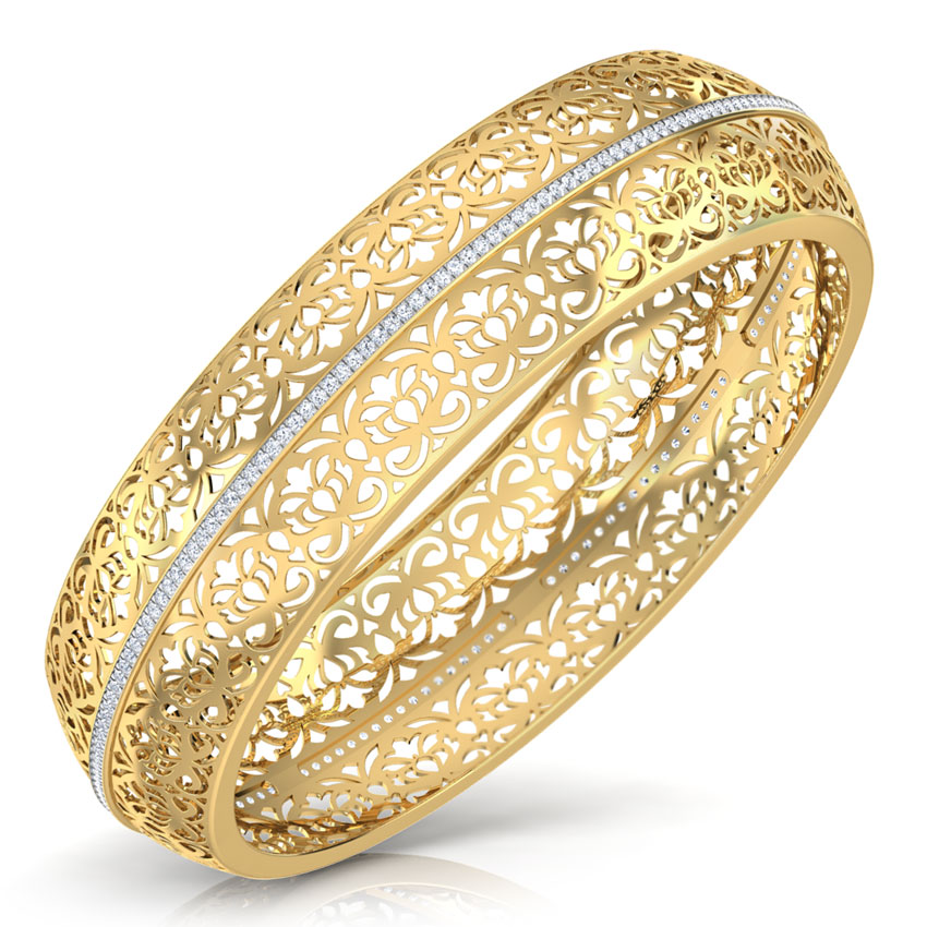 Diamond Bangles 18 Karat Yellow Gold Fola Cutwork Diamond Bangle