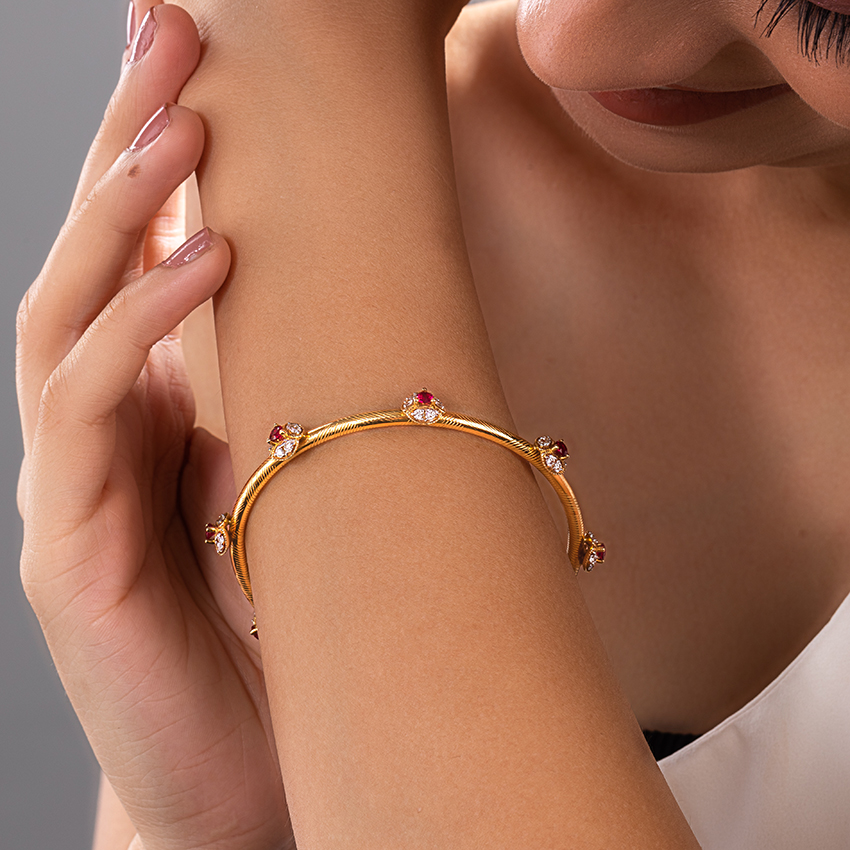 Diamond,Gemstone Bangles 18 Karat Yellow Gold Delightful Bloom Gemstone Bangle