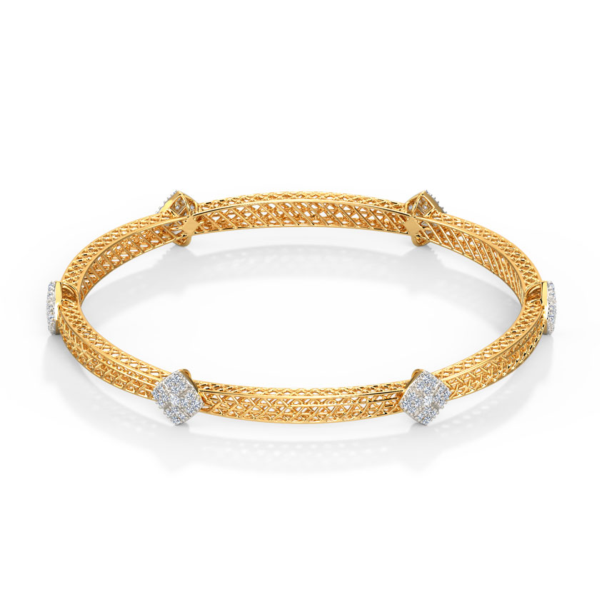 Diamond Bangles 18 Karat Yellow Gold Glitter Mesh Diamond Bangle