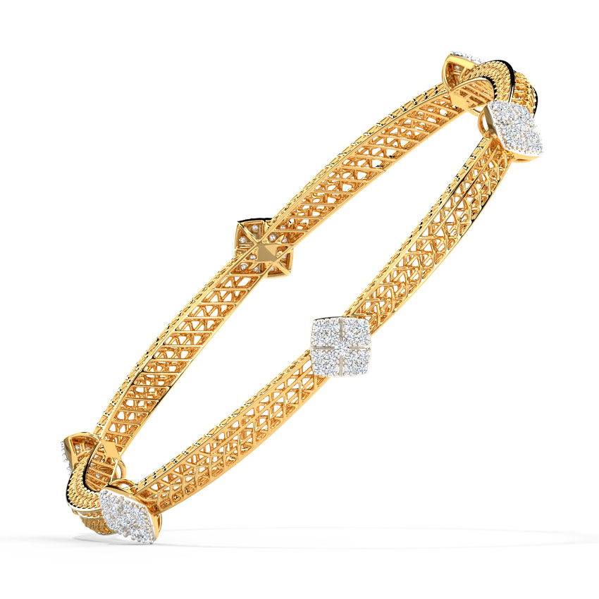 Diamond Bangles 18 Karat Yellow Gold Glitter Mesh Diamond Bangle