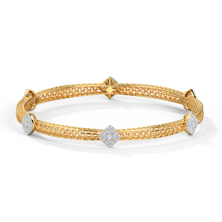 Diamond Bangles 14 Karat Yellow Gold Glitter Mesh Diamond Bangle