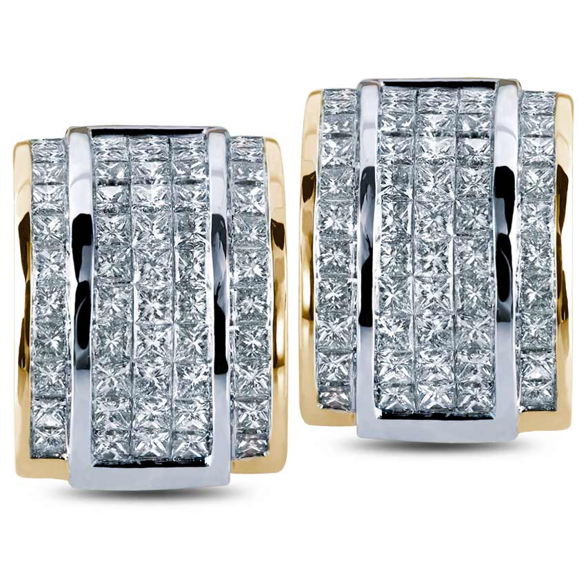 Enigma Diamond Huggies, 18K White & Yellow Gold 1.97 ct total diamond weight