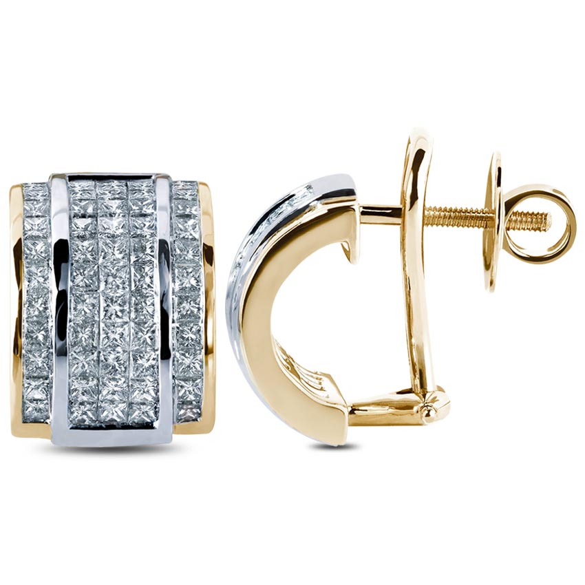 Enigma Diamond Huggies, 18K White & Yellow Gold 1.97 ct total diamond weight