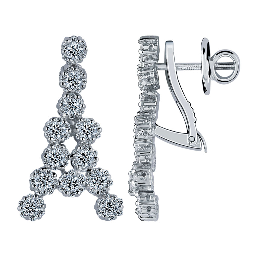 Eiffel Diamond Earrings, 18K White Gold, 1.95 ct total diamond weight
