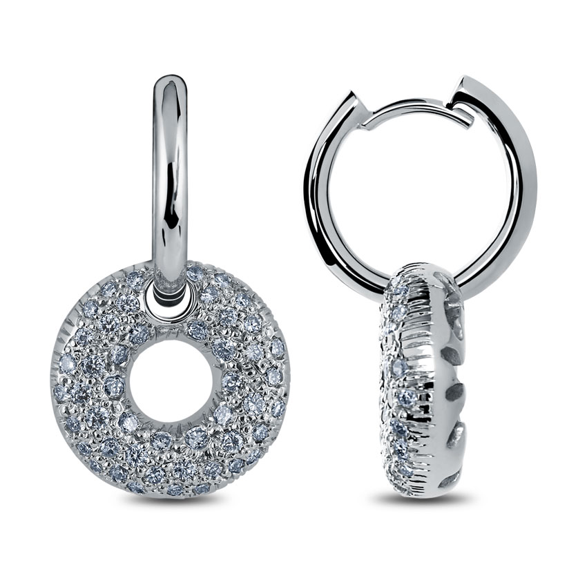 Circular Diamond Hoop-style Drops, 18K White Gold, 1.06 ct total diamond weight Circular Diamond Hoop-style Drops, 18K White Gold, 1.06 ct total diamond weight