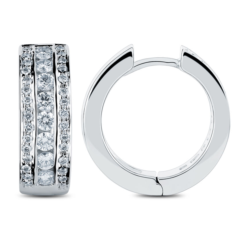 Triumph 3-Row Diamond Hoops, 18k White Gold, 1.04 ct total diamond weight