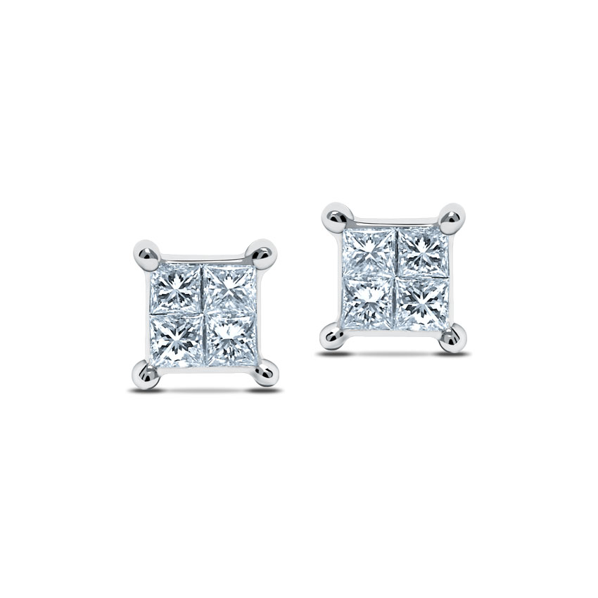 Enigma Four-Stone Diamond Studs, 18K White Gold, 0.15 ct total diamond weight Enigma Four-Stone Diamond Studs, 18K White Gold, 0.15 ct total diamond weight