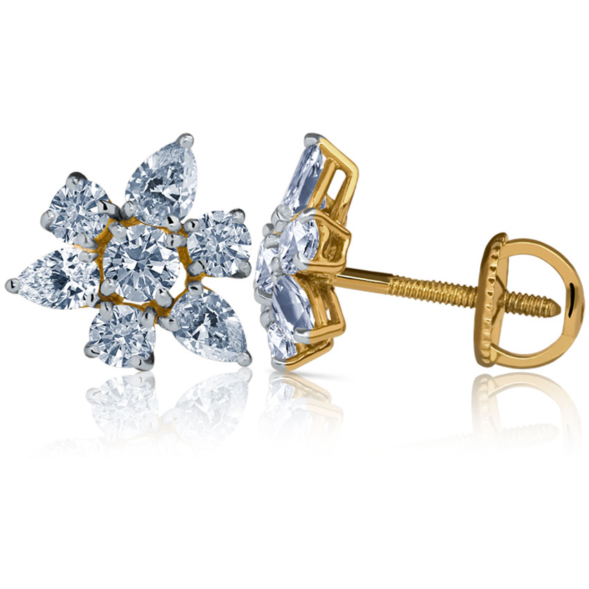Contemporary Seven-Stone Round & Pear-cut Diamond Studs, 18K Yellow Gold, 1.77 ct diamond weight Contemporary Seven-Stone Round & Pear-cut Diamond Studs, 18K Yellow Gold, 1.77 ct diamond weight