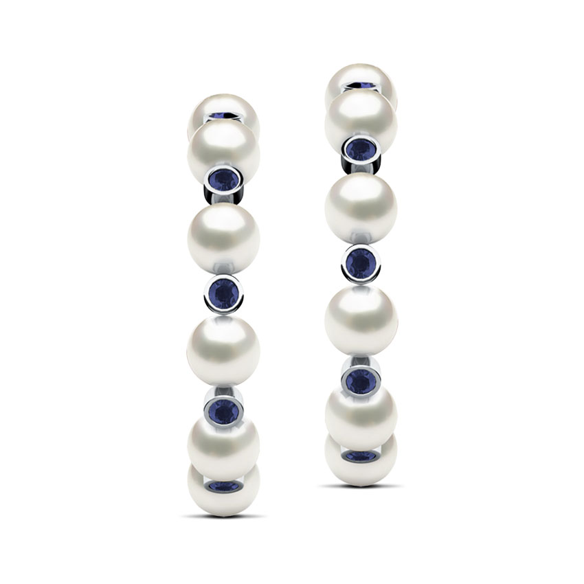 Serial Stunner Pearl (5 mm) and Bluesapphire ( 2 mm) Earrings, 18K White Gold Serial Stunner Pearl (5 mm) and Bluesapphire ( 2 mm) Earrings, 18K White Gold