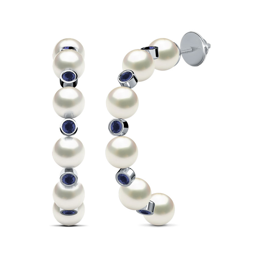 Serial Stunner Pearl (5 mm) and Bluesapphire ( 2 mm) Earrings, 18K White Gold Serial Stunner Pearl (5 mm) and Bluesapphire ( 2 mm) Earrings, 18K White Gold