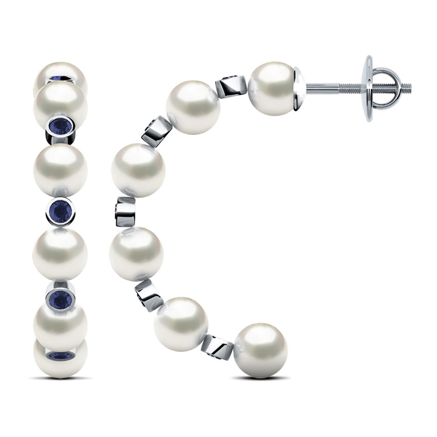 Serial Stunner Pearl (5 mm) and Bluesapphire ( 2 mm) Earrings, 18K White Gold Serial Stunner Pearl (5 mm) and Bluesapphire ( 2 mm) Earrings, 18K White Gold
