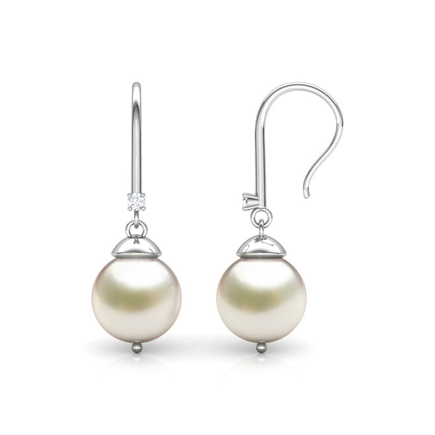 Diamond,Gemstone Earrings 18 Karat White Gold Felicity Pearl Drop Earrings