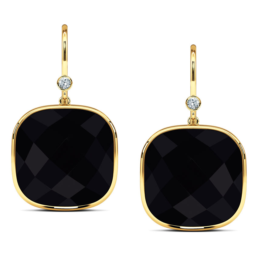 Diamond,Gemstone Earrings 18 Karat Yellow Gold Checkered Cushion Gemstone Drop Earrings