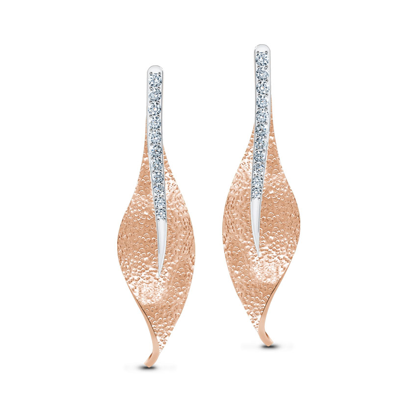 Diamond Earrings 18 Karat Rose Gold Twisted Leaf Drop Earrings