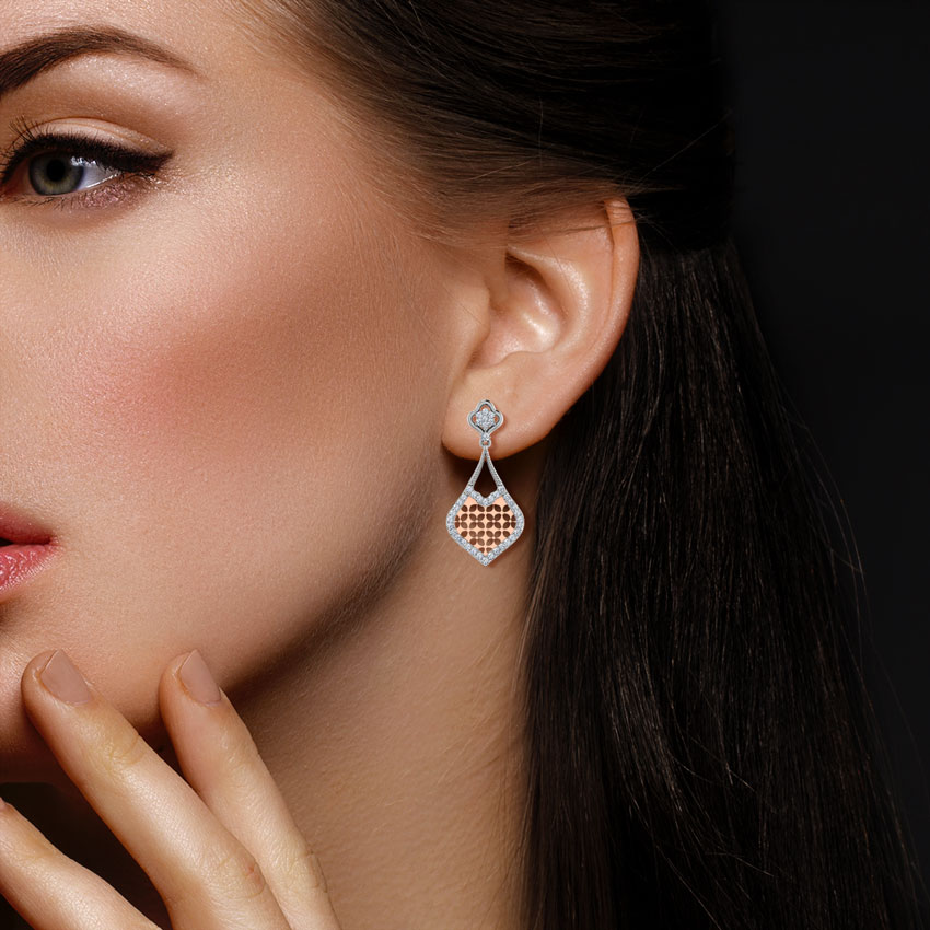 Diamond Earrings 18 Karat Two Tone Gold Club Diamond Drop Earrings