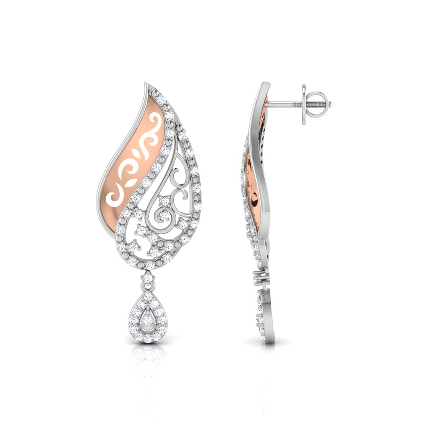 Diamond Earrings 18 Karat Two Tone Gold Ornate Jewel Earrings