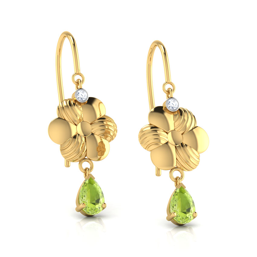 Diamond,Gemstone Earrings 18 Karat Yellow Gold Floral Peridot Earrings