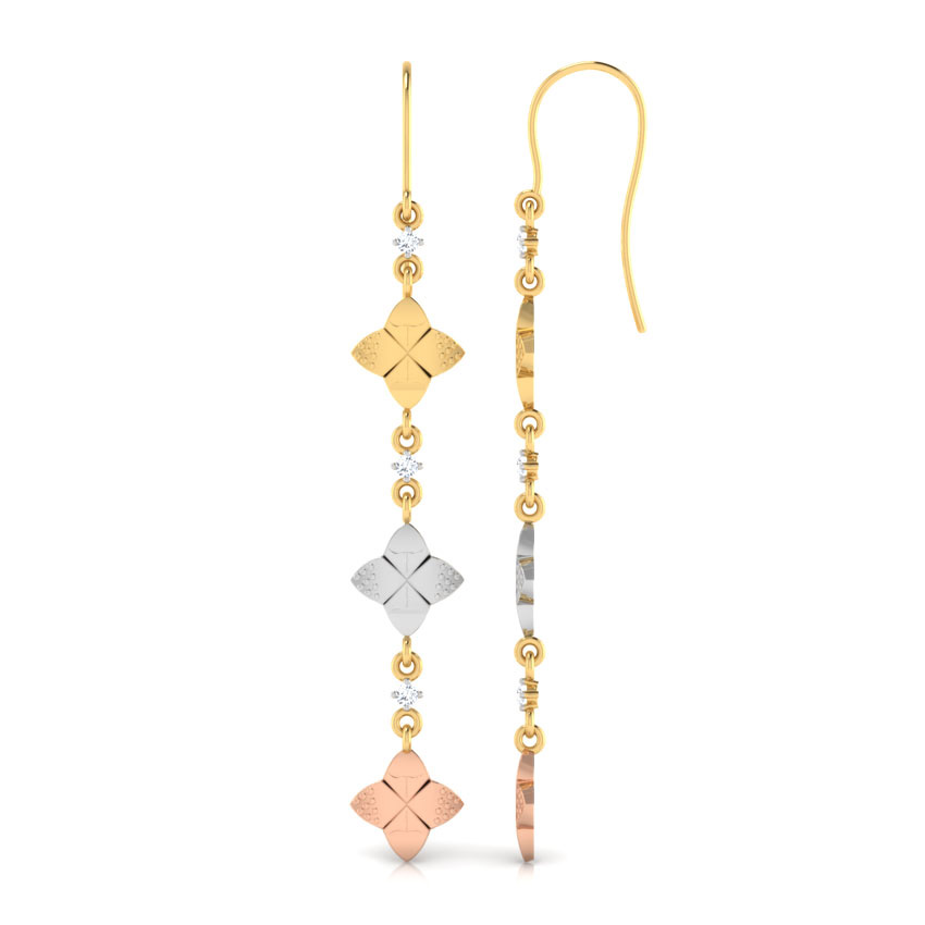Diamond Earrings 18 Karat Yellow Gold Tri-tone Floral Earrings
