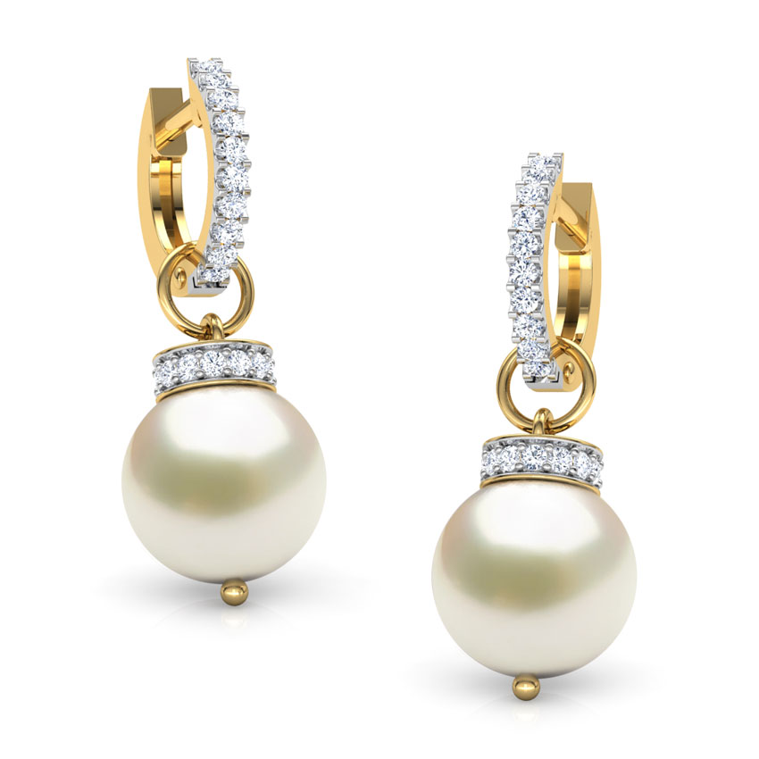 Diamond,Gemstone Earrings 18 Karat Yellow Gold Pearl Bud Gemstone Hoop Earrings