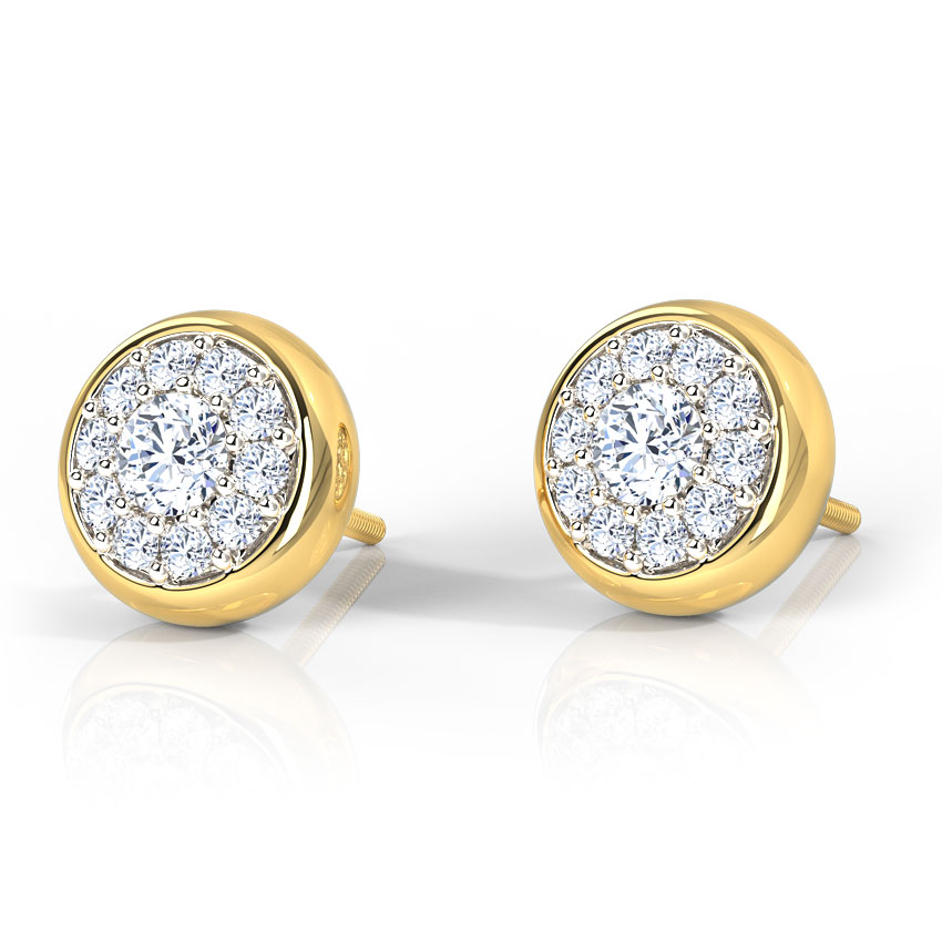 Diamond Earrings 18 Karat Yellow Gold Halo Glow Diamond Stud Earrings