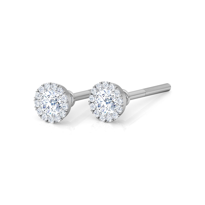 Diamond Earrings 18 Karat White Gold Halo Aura Diamond Stud Earrings