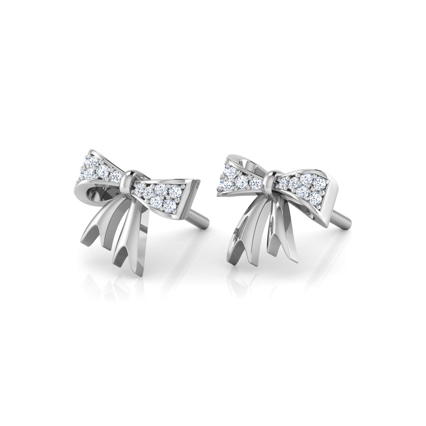 Diamond Earrings 14 Karat White Gold Bow Knot Diamond Stud Earrings
