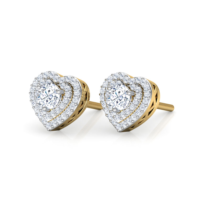 Diamond Earrings 18 Karat Yellow Gold Lover's Diamond Stud Earrings