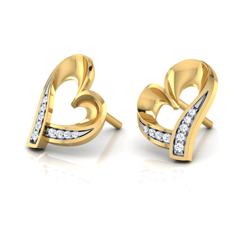 Diamond Earrings 18 Karat Yellow Gold Kaia Heart Diamond Stud Earrings
