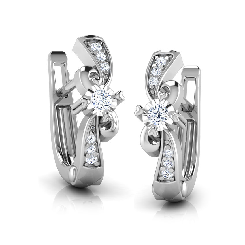Diamond Earrings 14 Karat White Gold Twisty Curl Diamond Hoop Earrings