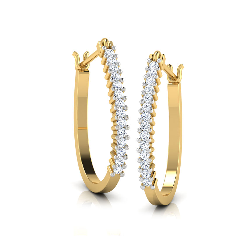 Diamond Earrings 14 Karat Yellow Gold Colure Diamond Hoop Earrings
