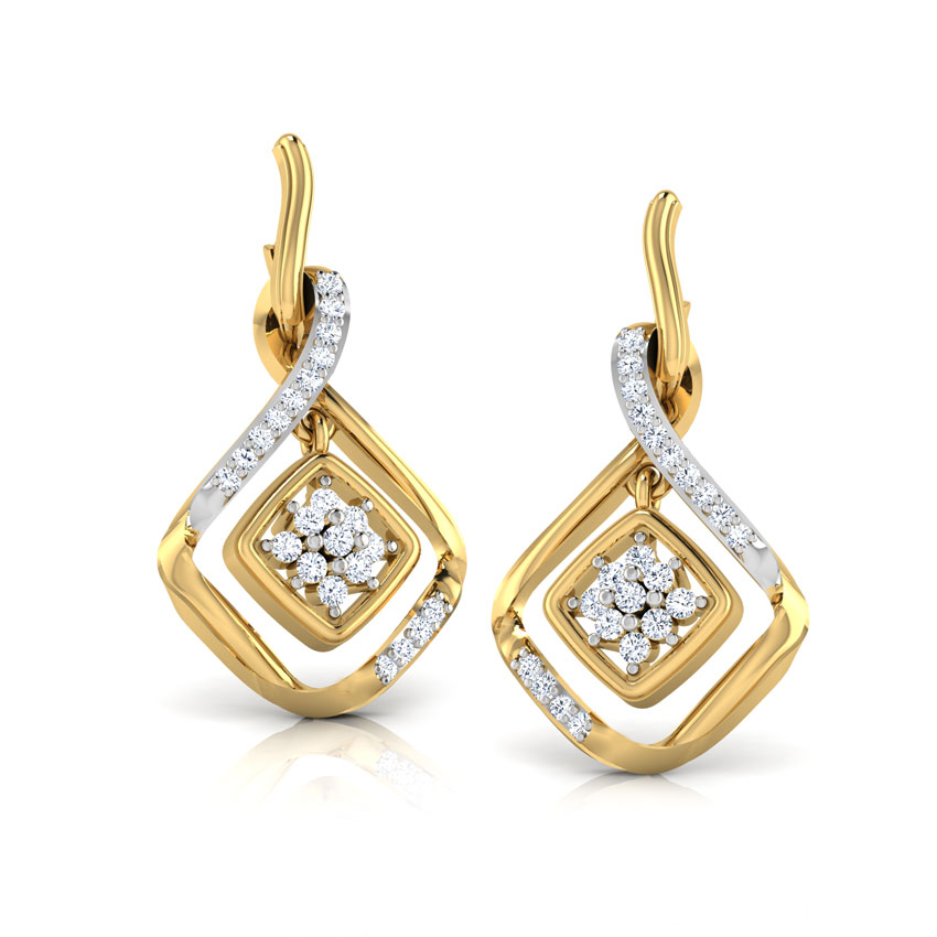 Diamond Earrings 18 Karat Yellow Gold Concentric Square Diamond Drop Earrings