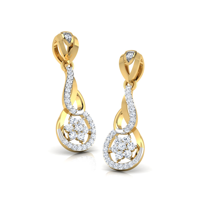 Diamond Earrings 18 Karat Yellow Gold Interlooped Floral Diamond Stud Earrings