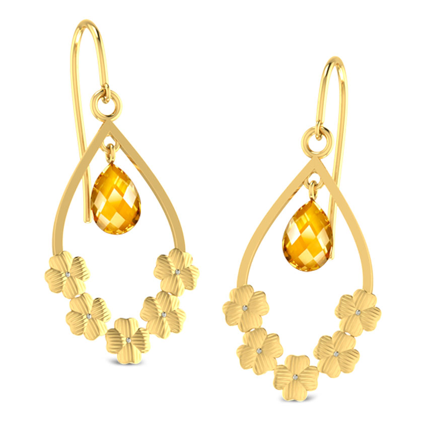 Gemstone Earrings 18 Karat Yellow Gold Floral Pear Drop Earrings