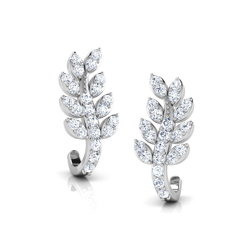 Diamond Earrings 18 Karat White Gold Leafy Creeper Diamond Hoop Earrings