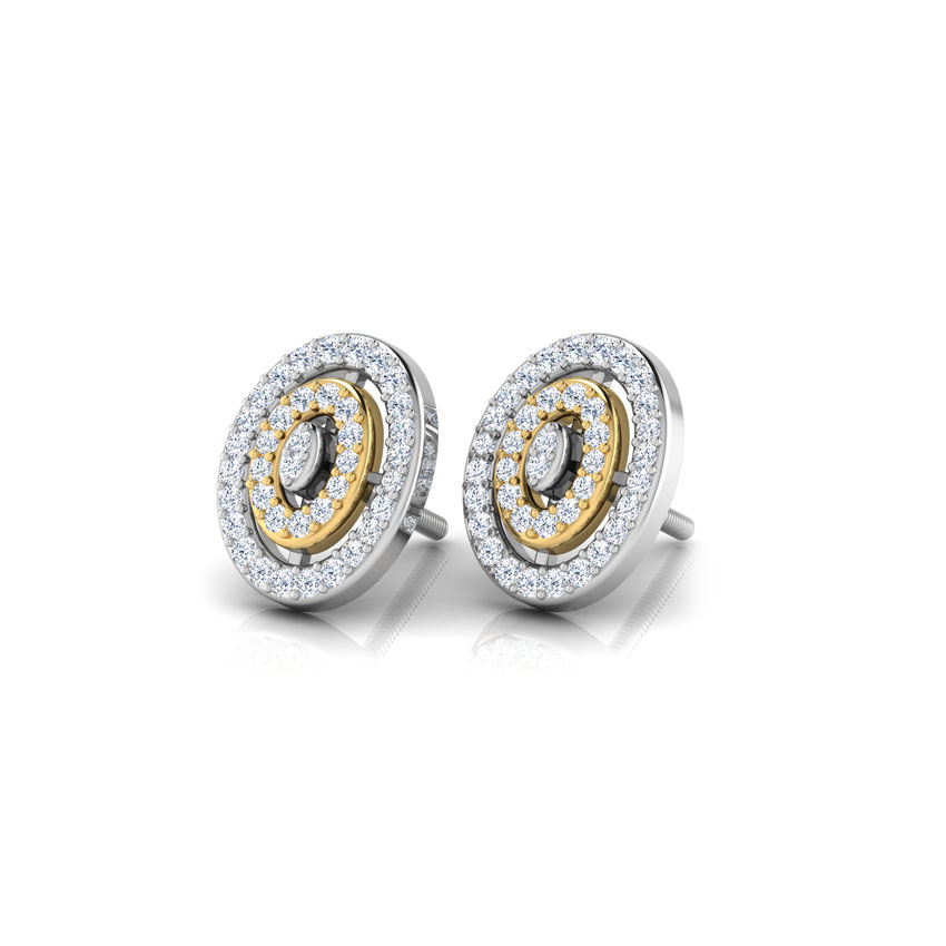 Diamond Earrings 18 Karat Two Tone Gold Two Tone Oval Diamond Stud Earrings