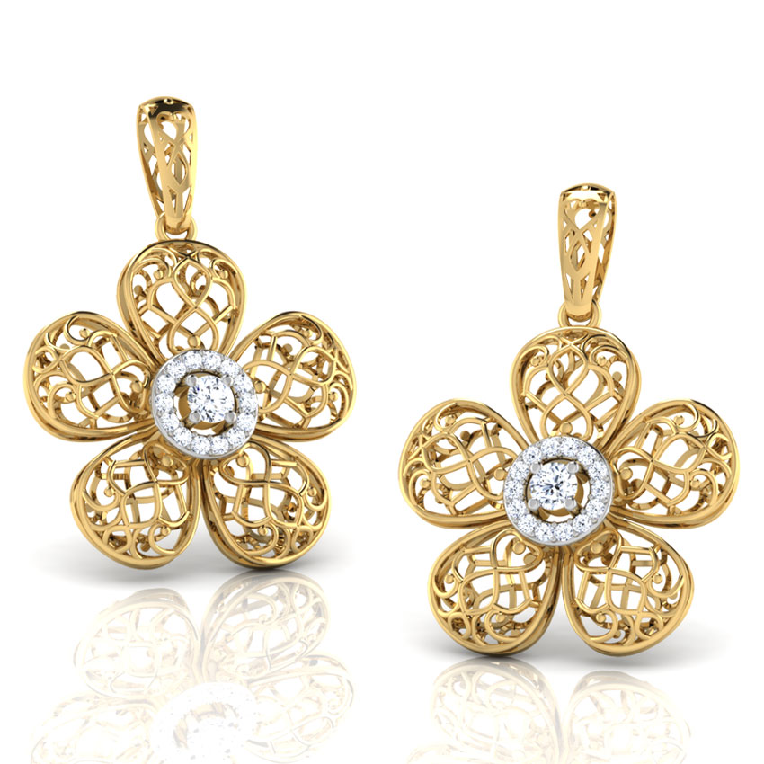 Diamond Earrings 18 Karat Yellow Gold Kalika Trellis Diamond Drop Earrings