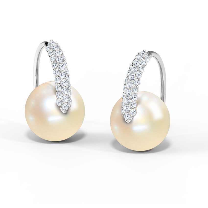 Diamond,Gemstone Earrings 18 Karat White Gold Flurry Pearl Drop Earrings