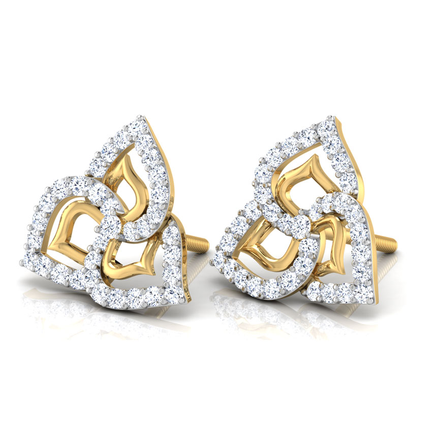 Diamond Earrings 18 Karat Yellow Gold Lisa Petaled Diamond Stud Earrings