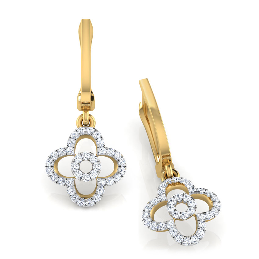 Diamond Earrings 18 Karat Yellow Gold Clover Petal Diamond Drop Earrings