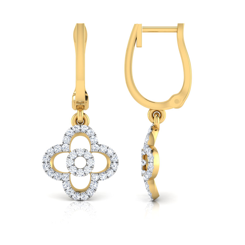 Diamond Earrings 18 Karat Yellow Gold Clover Petal Diamond Drop Earrings