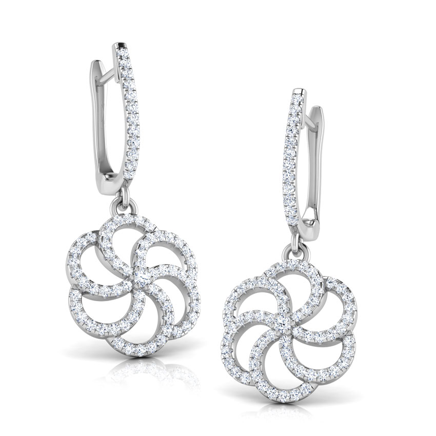 Diamond Earrings 18 Karat White Gold Swirl Flower Diamond Hoop Earrings