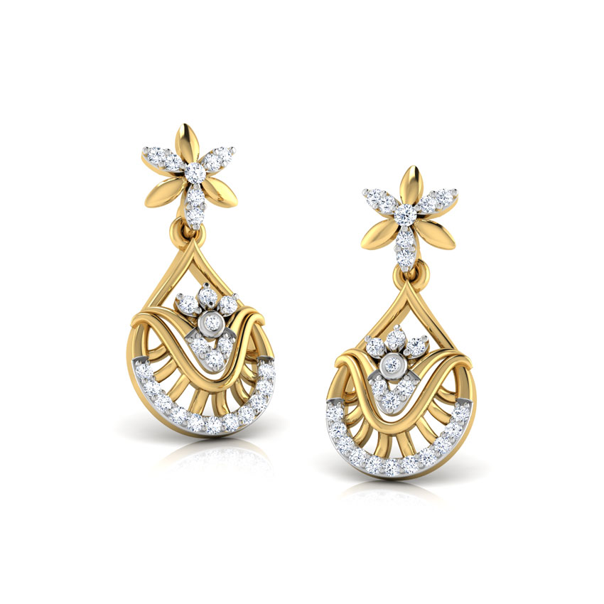 Diamond Earrings 18 Karat Yellow Gold Adora Leaf Diamond Drop Earrings