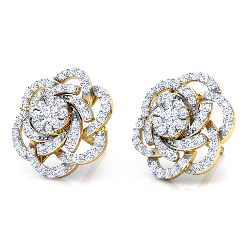 Diamond Earrings 18 Karat Yellow Gold Rose Layered Stud Earrings