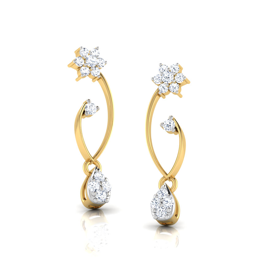 Diamond Earrings 14 Karat Yellow Gold Floral Swirl Diamond Drop Earrings